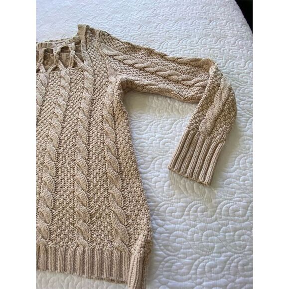 LC Lauren Conrad Beige with Lace Detail Cable Knit Pullover Sweater Size XL - Picture 7 of 10